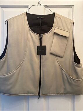 Sarah Pacini Beige Cropped Utility Vest with Front Zip